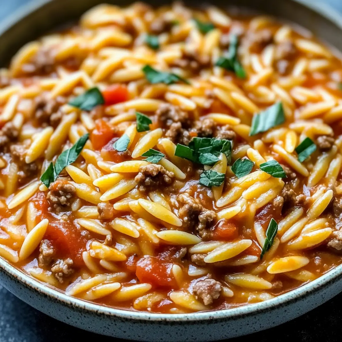 Ground Beef Orzo with Tomato Cream Sauce