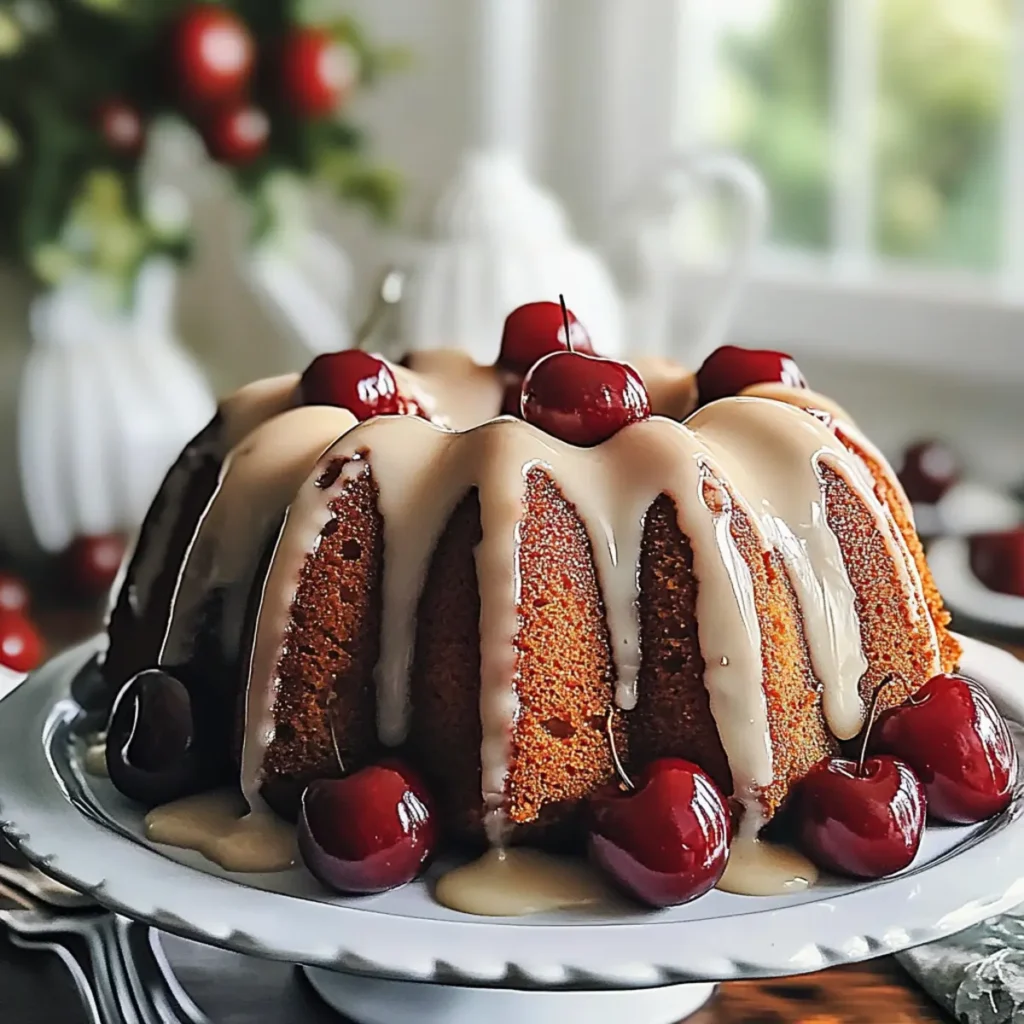 Cherry Bundt Cake with Almond Glaze