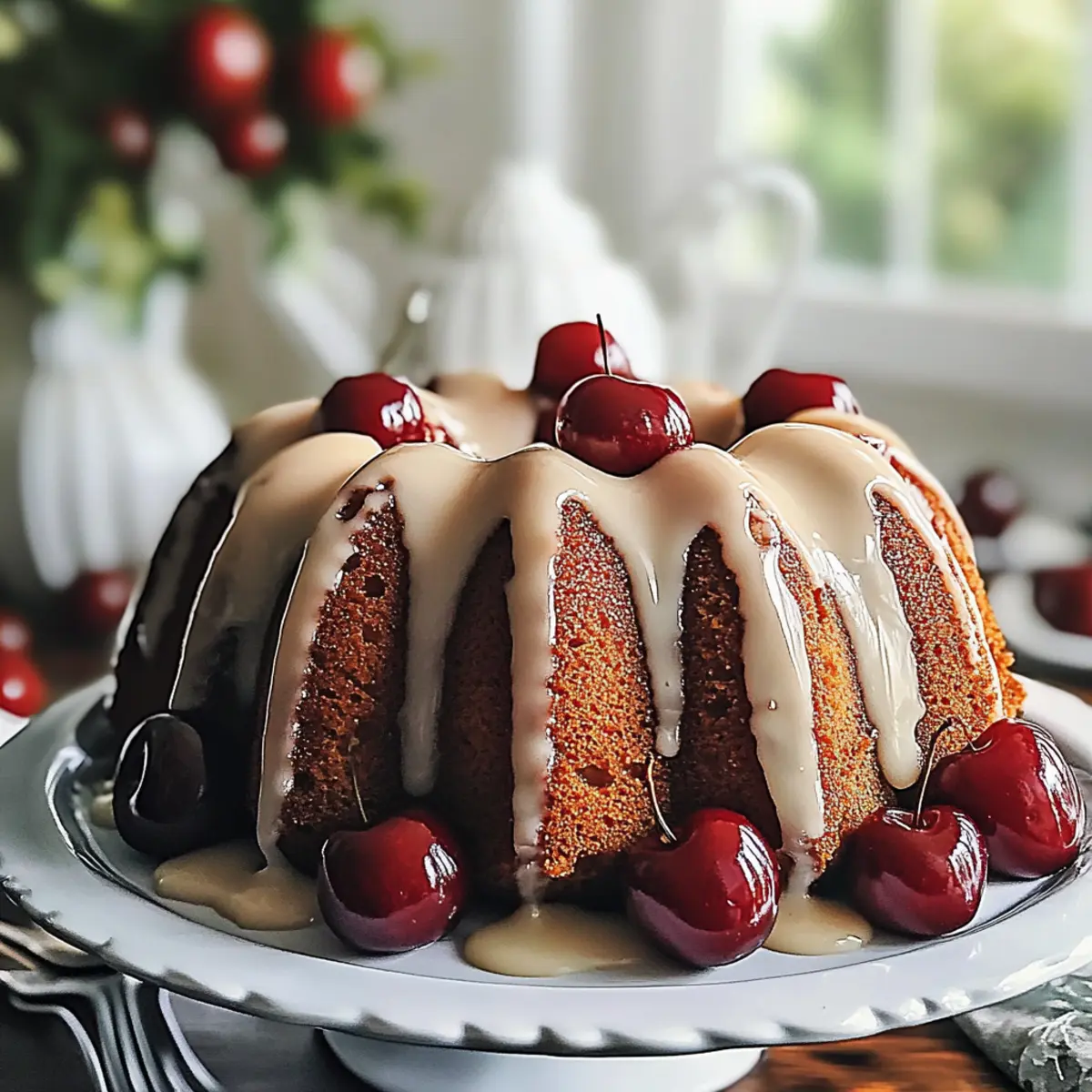 Cherry Bundt Cake with Almond Glaze
