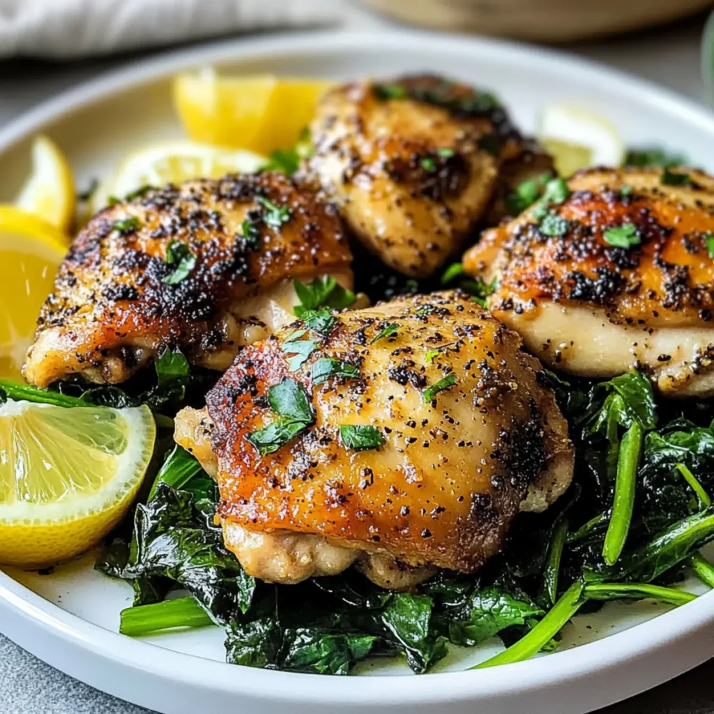 Lemon Pepper Chicken Thighs with Spring Greens