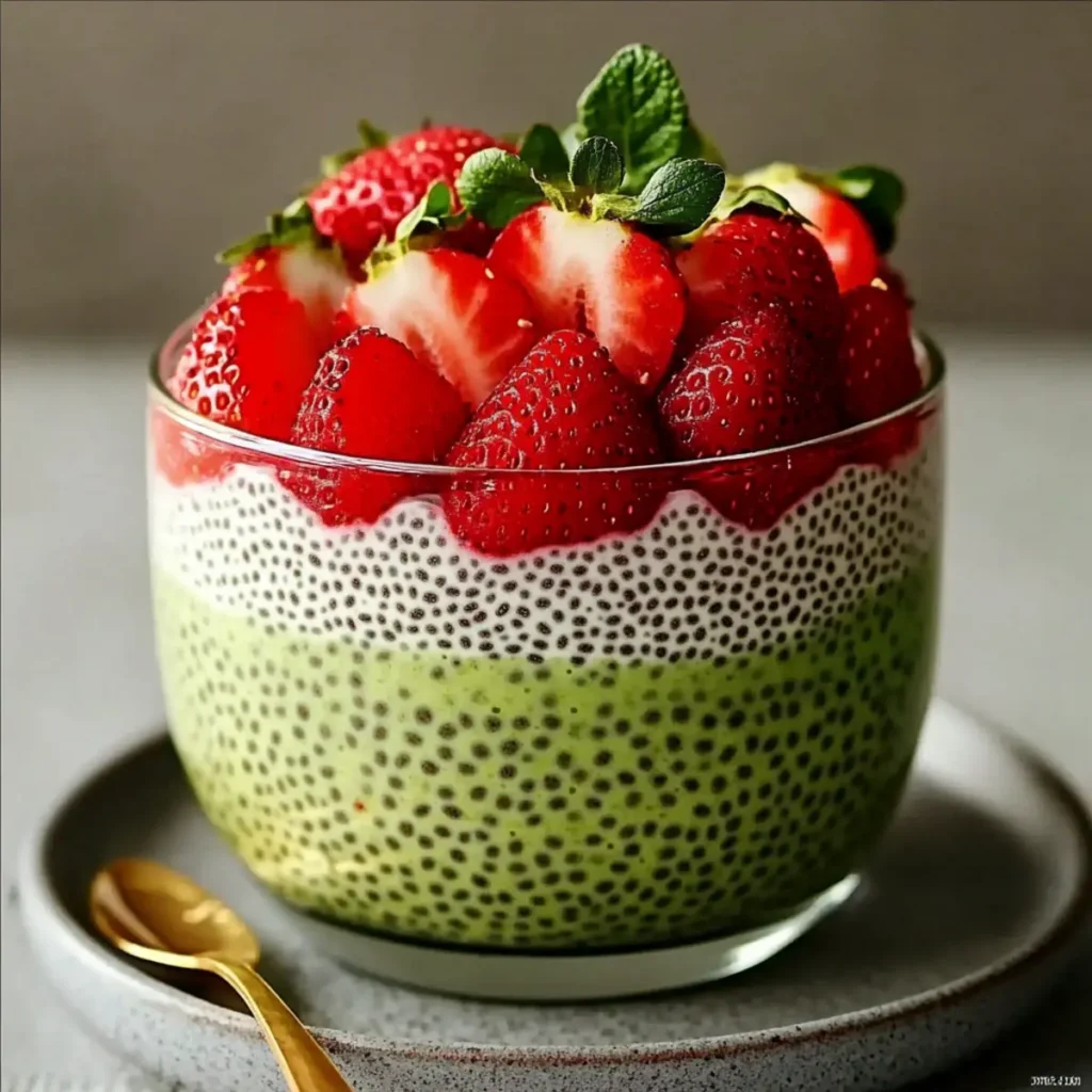 Matcha Strawberry Chia Pudding (Layered)